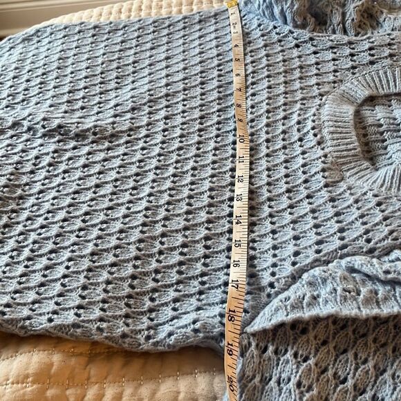 Ann Taylor Loft Sweater Womens Small Blue Ruffle Shoulder - Picture 6 of 7